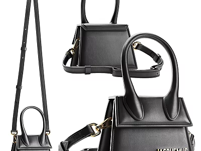 Stylish Black Leather Handbag With Top Handle And Adjustable Crossbody Strap 3d model