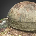 Ancient Stone Dome Structure With Entrance Steps Moss Covered Exterior And Overgrown Grass Weeds