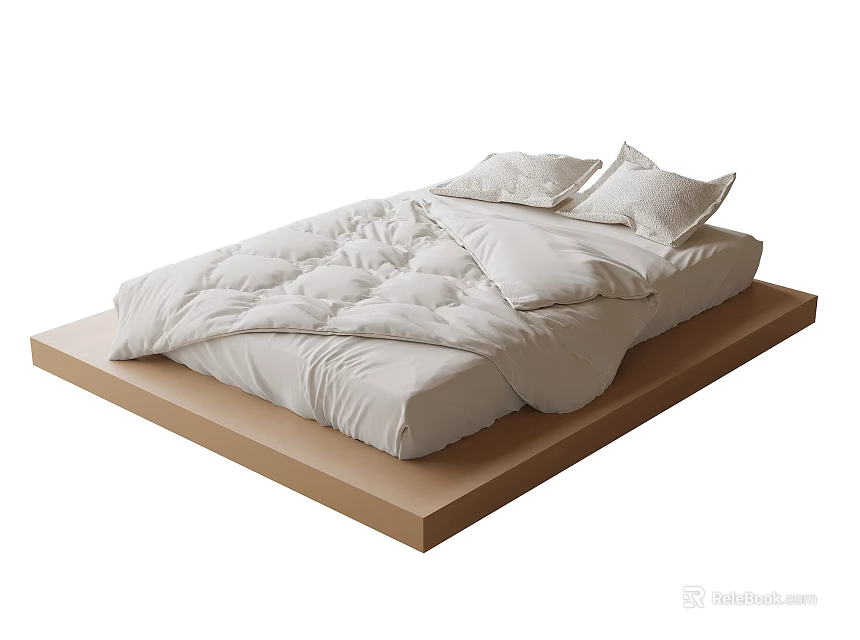 Simple Single Bed Interior Design With White Bedding Two Pillows And Wooden Frame 3d model 