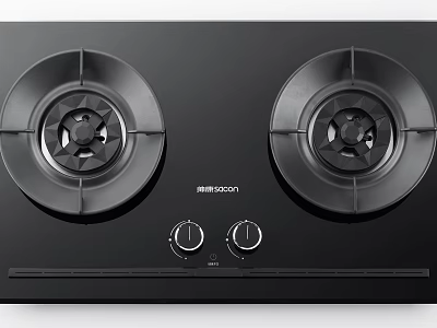 Modern Black Kitchen Gas Stove With Two Burners And Control Knobs 3d model