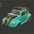 Turquoise Classic Beetle Car With Roof Rack Front Turbo And Striped Exterior Design