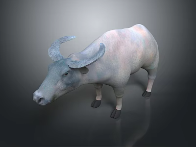 3D Rendered Water Buffalo Model With Detailed Horns And Gray Coloring 3d model