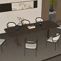 Modern Chinese Style Wooden Dining Table Set With Six Chairs And Decorative Elements