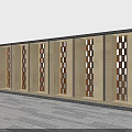 Feature Wall With Perforated Grilles On Modern Building Facade Blue Sky And Gray Floor Tiles