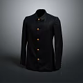 Elegant Black Long Sleeve Coat With Gold Buttons And Classic Formal Design