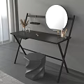 Modern Black Dressing Table With Round Mirror Stool And Makeup Accessories 3d model