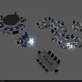 Modern Office Furniture Set With Blue Black Chairs And Round Curved Rectangular Tables