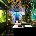 Tropical Amazon SPA Sauna Interior With Lush Greenery Massage Beds And Natural Wall Decor