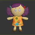 Cute Animated Game Character with Purple Pigtails Colorful Hairpins and Orange Polka Dot Dress