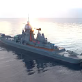 Gray Warship With Red Bottom And Number 065 Sailing On The Sea With Radar Equipment