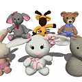 Cute Knitted Plush Dolls Collection Including Rabbit Elephant Giraffe Bear And Fox With Bows