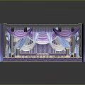 Luxurious Event Stage With Purple Blue Drapes And Floor Decorations