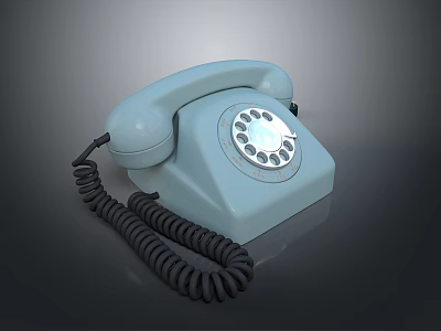 Vintage Light Blue Rotary Dial Telephone With Black Coiled Cord Design 3d model