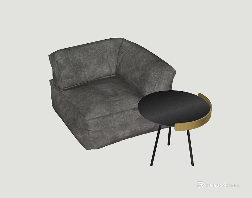 Modern Gray Fabric Single Sofa With Small Round Metal Leg Side Table 3d model