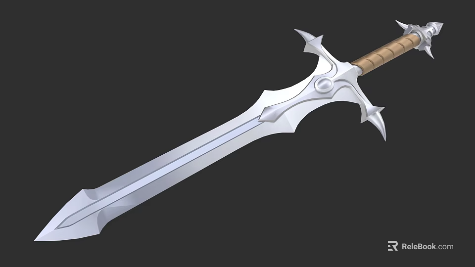 Fantasy Style Metallic Sword Weapon With Decorative Hilt And Wooden Handle 3d model 