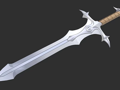 Fantasy Style Metallic Sword Weapon With Decorative Hilt And Wooden Handle 3d model