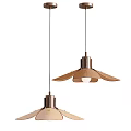 Two Modern Wooden Pendant Lights With Leaf Shaped Shades And Bulbs