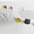 Modern Dining Table Set With Round Rectangular Tables Yellow White Chairs And Black Legs 3d model