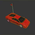 Red Sports Car With Red Flag On Roof And Sleek Exterior Design