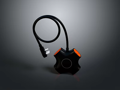 Black Power Strip With Orange Edges And Flexible Power Cable Design 3d model