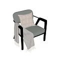 Stylish Single Sofa With Patterned Pillow Soft Knit Blanket Wooden Armrests And Light Blue Upholstery