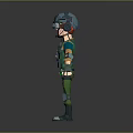 Futuristic Military Character With Helmet Goggles Green Orange Tactical Outfit Standing Pose
