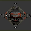 Red And Black Futuristic Navy Spaceship With Mechanical Details And Weapon Systems