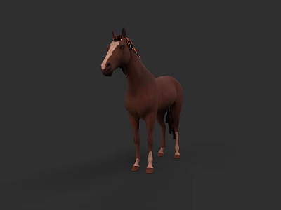 Brown Horse With White Face And Hooves Standing In 3D Rendering 3d model