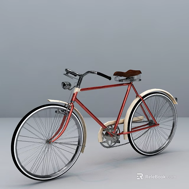 Vintage Red Bicycle with Black Handlebars Brown Seat White Fenders and Silver Wheels 3d model 