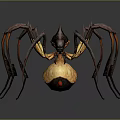 3D Rendered Fantasy Spider With Long Colored Legs And Yellow Red Abdomen