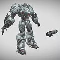 Silver Mechanical Robot Game Movie Character With Weapon Equipment And Armor Details