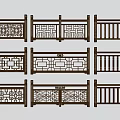 Brown Wooden Railings With Intricate Carved Patterns And Various Designs On White Background