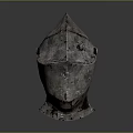 Ancient Rusted Metal Helmet With Worn Surface And Protective Design