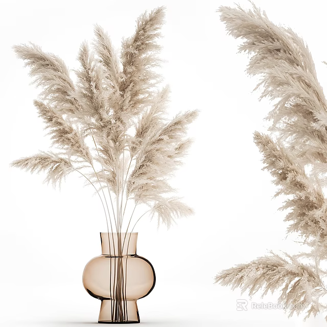 Minimalist Beige Pampas Grass in Amber Glass Vase for Modern Interior Decor 3d model 