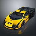 Yellow And Black Sports Car Featuring Sleek Aerodynamic Design 55 On Front And Reflective Surface