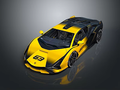 Yellow And Black Sports Car Featuring Sleek Aerodynamic Design 55 On Front And Reflective Surface 3d model