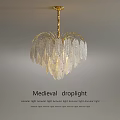 Medieval Droplight With Golden Chain And Crystal Leaf Design For Interior Decoration