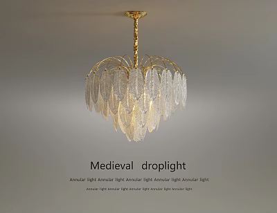 Medieval Droplight With Golden Chain And Crystal Leaf Design For Interior Decoration 3d model