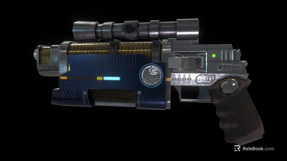 Futuristic Sci Fi Weapon with Scope Magazine Glowing Blue Light and Mechanical Structure 3d model 