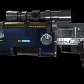Futuristic Sci Fi Weapon with Scope Magazine Glowing Blue Light and Mechanical Structure