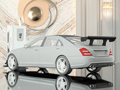 Modern Public Facility Charging Station with Silver Electric Car in Interior 3d model