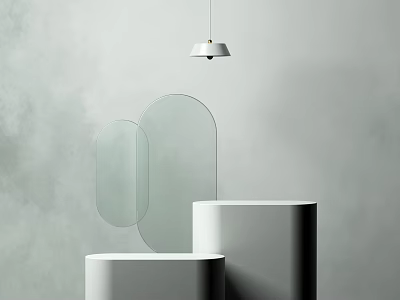 Modern Reception Desk With White Surface Curved Glass Decor And Pendant Light Fixture 3d model