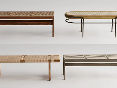 Modern Footstools In Various Styles With Wooden Rattan And Metal Legs 3d model