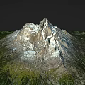 Rocky Snow Covered Mountain Peak Terrain With Green Vegetation At Base