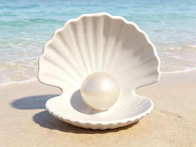 Shell Shaped Aquarium Fish Tank With Pearl Decoration On Beach Sand 3d model