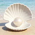 Shell Shaped Aquarium Fish Tank With Pearl Decoration On Beach Sand