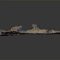 Modern 3D Terrain Model With Colorful Pink Blue Brown Mountainous Topography