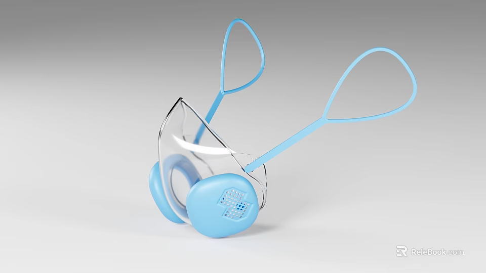 Medical Respiratory Mask With Blue Straps And Transparent Shield Structure 3d model 