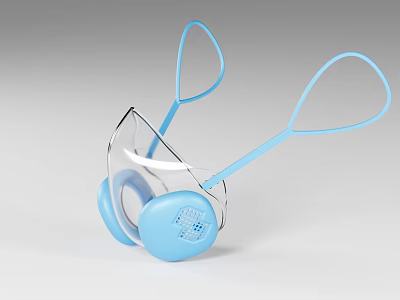 Medical Respiratory Mask With Blue Straps And Transparent Shield Structure 3d model