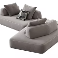 Comfortable Modern Gray Sectional Sofa With Decorative Pillows And Throw Blanket 3d model